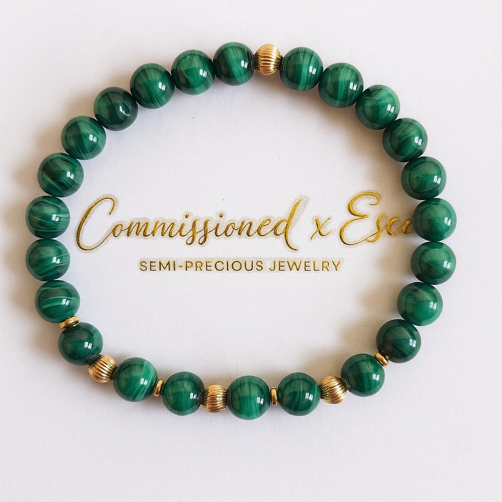 Malachite & 14k Yellow Gold Corrugated Bracelet